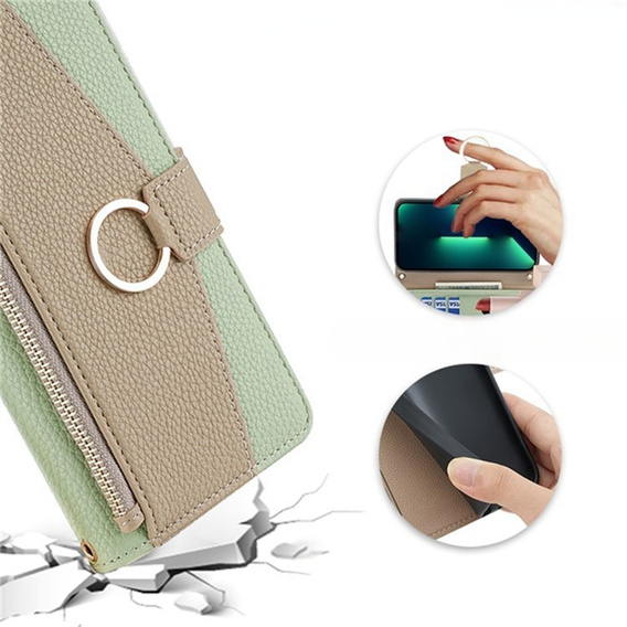 θήκη Wallet Zipper Pocket flip για το Samsung Galaxy A56 5G, Wallet Zipper Pocket, με καθρέφτη, πράσινη