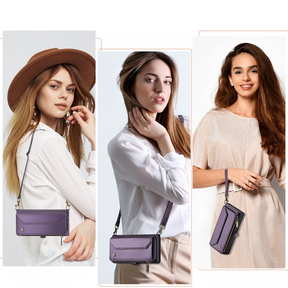 θήκη CASEME για Samsung Galaxy S24 FE, RFID Leather Wallet, με λουράκι ώμου, μωβ