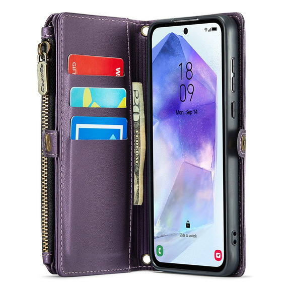 θήκη CASEME για Samsung Galaxy A55 5G, RFID Leather Wallet, με λουράκι ώμου, μωβ