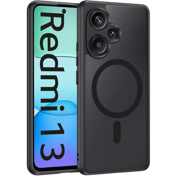 Θήκη για Xiaomi Redmi 13 4G, για MagSafe, ERBORD Μatt Case, μαύρη + Γυαλί οθόνης