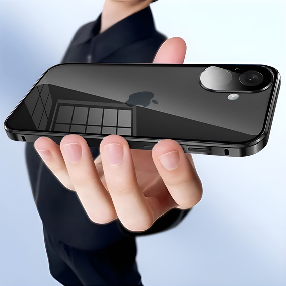 θήκη για το iPhone 16, Magnetic Dual Glass, μαύρη