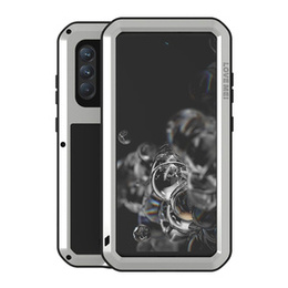 Love Mei Θήκη για Samsung Galaxy S21 FE, armored with glass, ασημένια