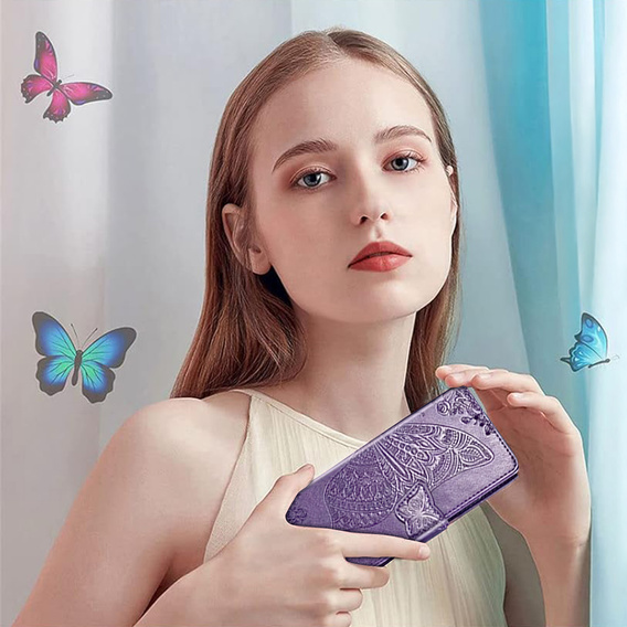 Θήκη με πτερύγιο για Xiaomi Poco F7 Pro, Butterfly, μωβ