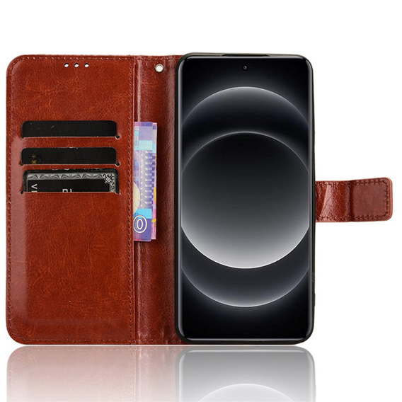 Θήκη με πτερύγιο για Xiaomi 14 Ultra, Crazy Horse Wallet, καφέ