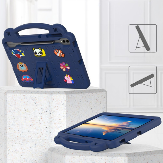 Παιδική θήκη για Samsung Galaxy Tab S10+ Plus, Cute Patterns, με βάση, σκούρο μπλε