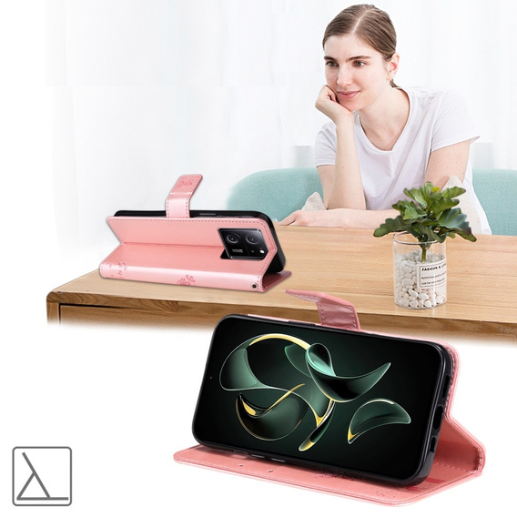 Θήκη με πτερύγιο για Xiaomi 13T / 13T Pro, δέντρο, ροζ rose gold