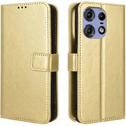 Θήκη με πτερύγιο για Motorola Edge 50 Pro, Crazy Horse Wallet, χρυσή