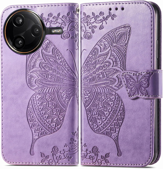 Θήκη με πτερύγιο για Xiaomi Poco F7 Pro, Butterfly, μωβ