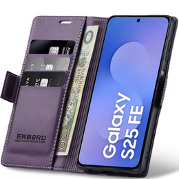 Θήκη για Samsung Galaxy S25 FE, ERBORD Glossy Litchi, πορτοφόλι με πτερύγιο, μωβ