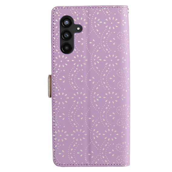 θήκη πτερύγιο για Samsung Galaxy A34 5G, Wallet Pocket Zipper Lace, μωβ