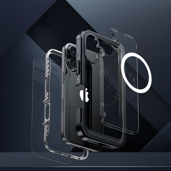 Θήκη για iPhone 16, Shockproof, με γυαλί, για MagSafe, μαύρη