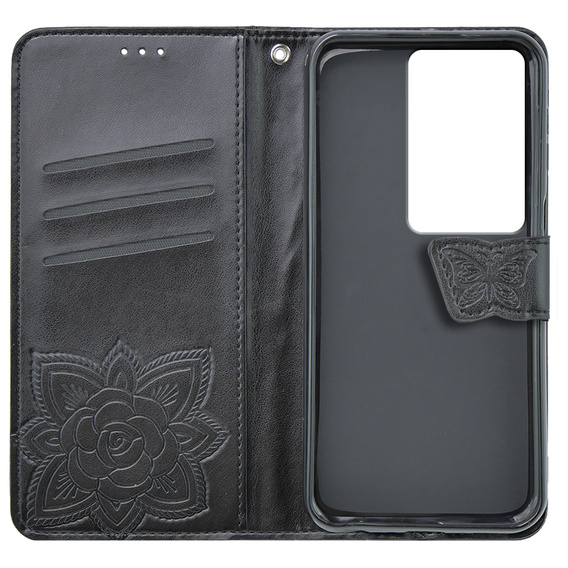 Θήκη με πτερύγιο για Oppo A79 5G, Butterfly, μαύρη