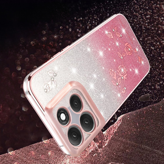 Θήκη για Motorola Moto G56 5G, Glitter Flower, ροζ rose gold