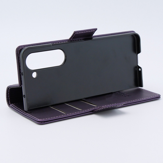 Θήκη για Samsung Galaxy Z Fold 5 5G, ERBORD Glossy Litchi, πορτοφόλι με πτερύγιο, μωβ