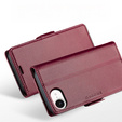 Θήκη για Iphone 16E, ERBORD Glossy Litchi, πορτοφόλι με πτερύγιο, κόκκινη