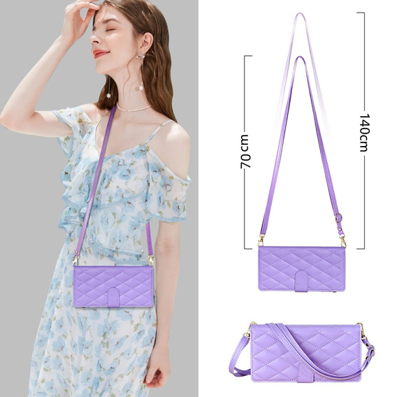 θήκη πτερύγιο για Samsung Galaxy S25 Edge, Rhombus Crossbody Leather, μωβ