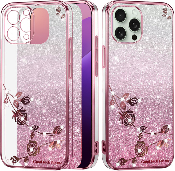 Θήκη για iPhone 16 Pro Max, Glitter Flower, ροζ rose gold
