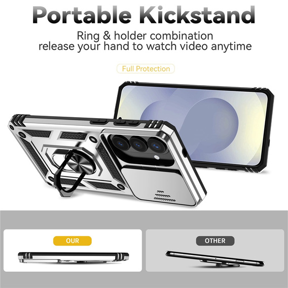 Θήκη με βάση και προστατευτικό φακού για Samsung Galaxy S26 Plus, ασημί