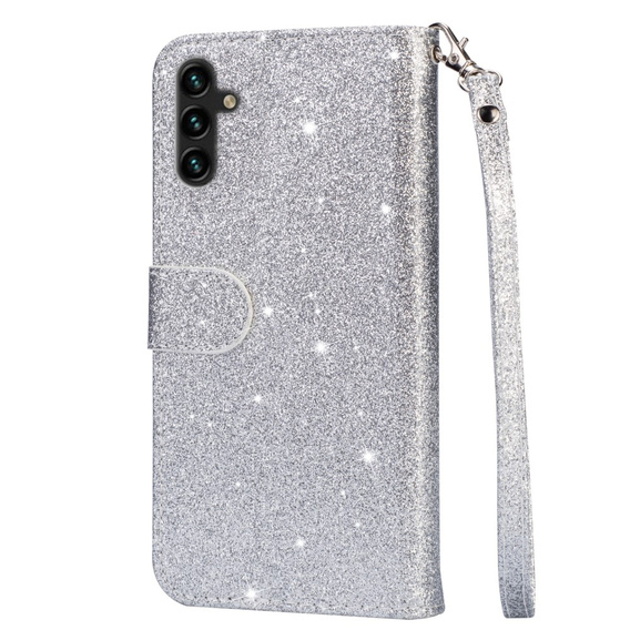 Θήκη με πτερύγιο για Samsung Galaxy A56 5G, Wallet Zipper Pocket Glittery, ασημένια