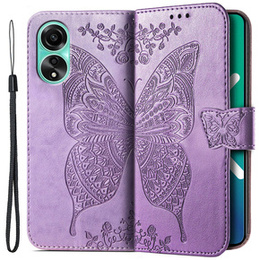 Θήκη με πτερύγιο για Oppo A78 4G, Butterfly, μωβ