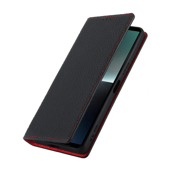 Θήκη με πτερύγιο για Sony Xperia 1 V, Litchi Skin Grain, μαύρη
