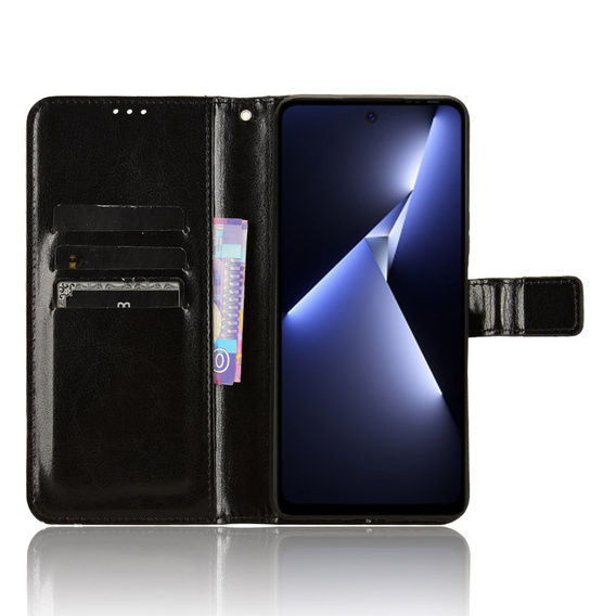 Θήκη με πτερύγιο για Tecno Pova 5 Pro 4G, Crazy Horse Wallet, μαύρη