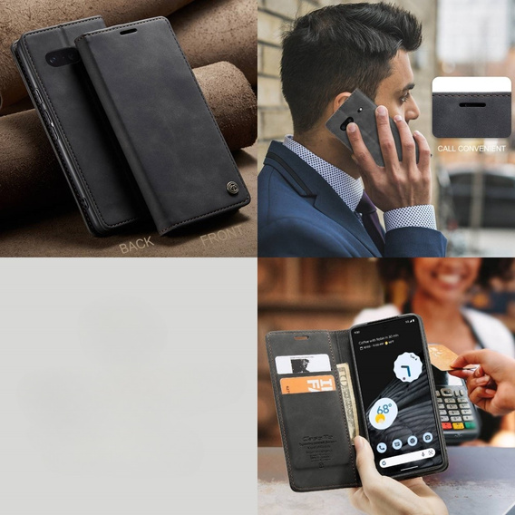 θήκη CASEME για Google Pixel 7, Leather Wallet Case, μαύρη