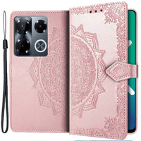 Θήκη με πτερύγιο για Infinix Note 40 Pro Plus, Mandala, ροζ rose gold