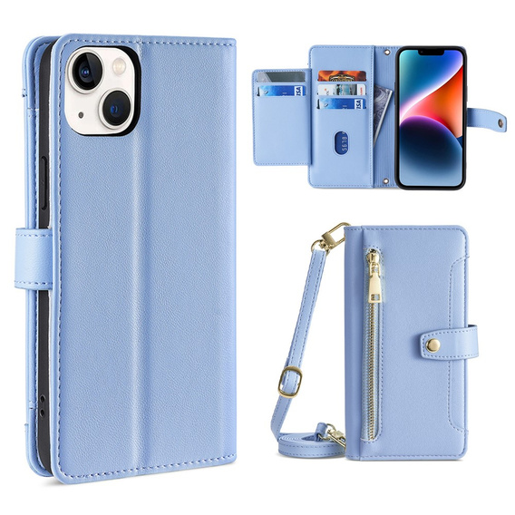 Θήκη με πτερύγιο για iPhone 14, Wallet Zipper Pocket, μπλε