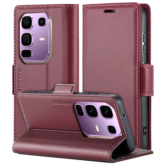 Θήκη για Infinix Note 50 Pro, ERBORD Glossy Litchi, πορτοφόλι με πτερύγιο, κόκκινη