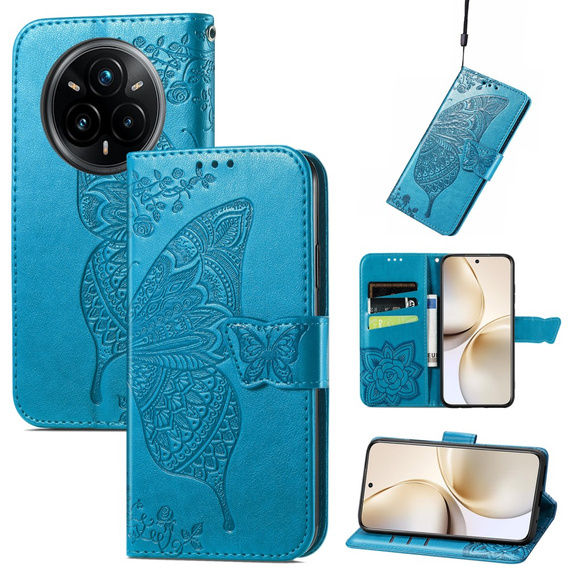 Θήκη με πτερύγιο για Realme 14 Pro 5G, Butterfly, μπλε