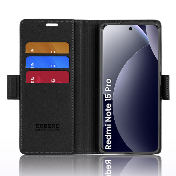 Θήκη με καπάκι ERBORD Glossy Litchi για Xiaomi Redmi Note 15 Pro 4G