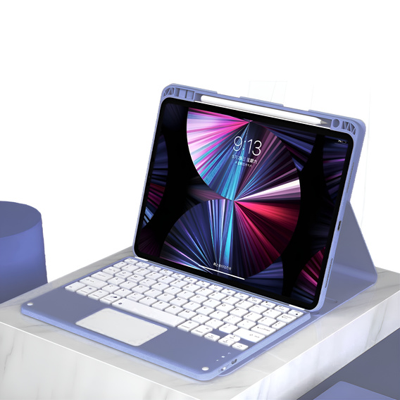 Θήκη + πληκτρολόγιο iPad 10.2 2021 / 2020 / 2019 / Air 10.5 2019, Leather Pen Slot TouchPad, μωβ
