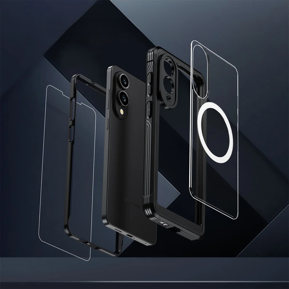 Θήκη για Samsung Galaxy S25 Edge, Shockproof, με γυαλί, για MagSafe, μαύρη