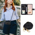 θήκη πτερύγιο για iPhone 16, Rhombus Crossbody Leather, μαύρη