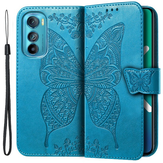 Θήκη με πτερύγιο για Motorola Edge 30, Butterfly, μπλε