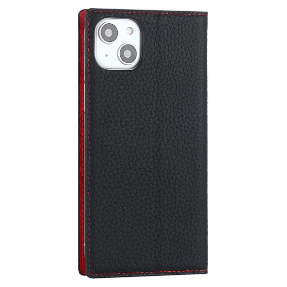 Θήκη με πτερύγιο για iPhone 15, Litchi Skin Grain, μαύρη