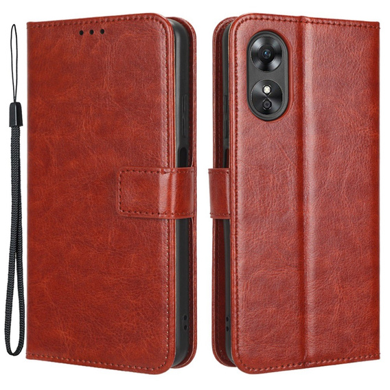 Θήκη με πτερύγιο για Oppo A17, Crazy Horse Wallet, καφέ