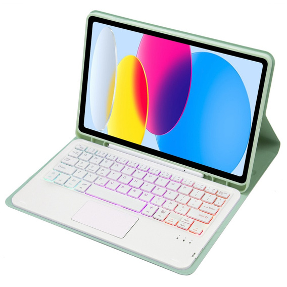 Θήκη με φωτιζόμενο πληκτρολόγιο bluetooth touchpad για iPad 10.9" 2022 (10 gen.), ανοιχτή πράσινη