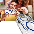 Θήκη για iPhone 17, για MagSafe, με βάση, διάφανη με σκούρα μπλε ένθετα