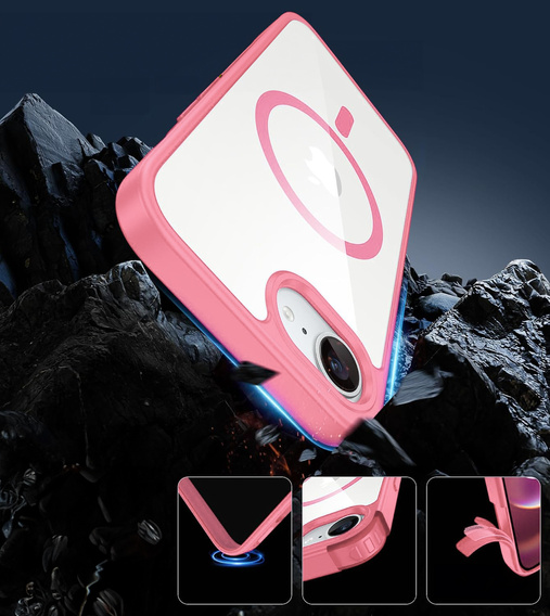 Μαγνητική θήκη για iPhone 16E, MagSafe, ροζ + σκληρυμένο γυαλί 9H