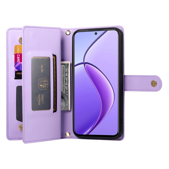 Θήκη με πτερύγιο για Realme 14 Pro+ 5G, Wallet Zipper Pocket, μωβ