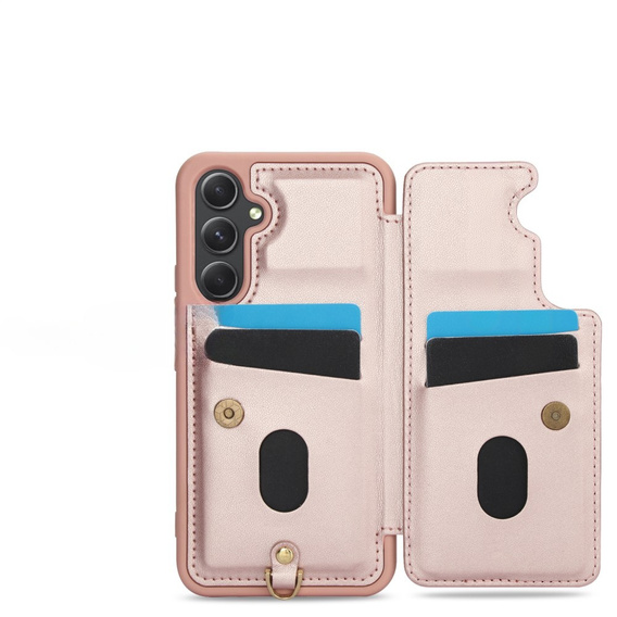 θήκη για Samsung Galaxy S23 FE, Leather Flower Card Slot, ροζ