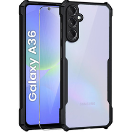 Η θήκη για το Samsung Galaxy A36, AntiDrop Hybrid, μαύρη + σκληρό γυαλί 9H