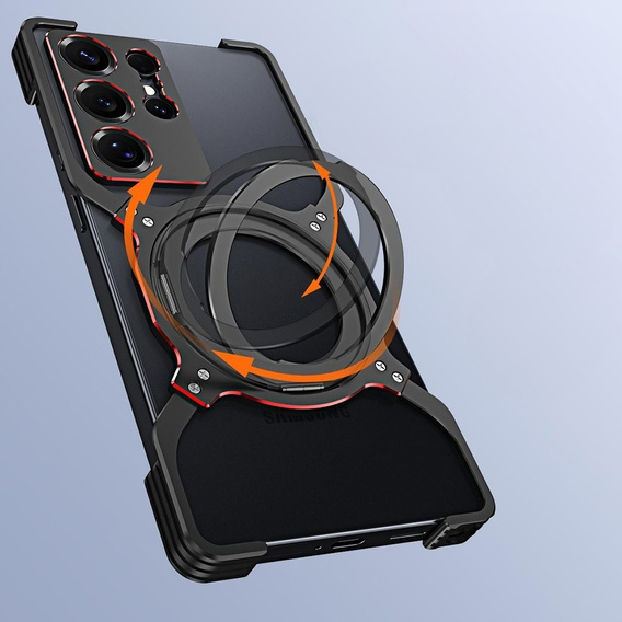 Θήκη για Samsung Galaxy S25 Ultra, Kickstand Bumper, με κάλυμμα φακού, για MagSafe, μαύρο / κόκκινο