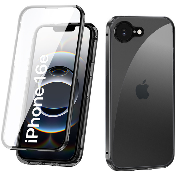θήκη για το iPhone 16E, Magnetic Dual Glass, μαύρη