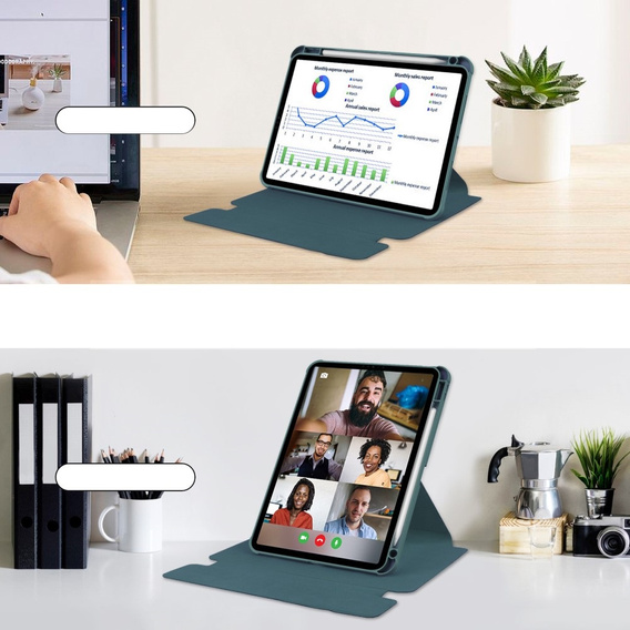Θήκη πληκτρολογίου για iPad Pro 11" 2024 (5 gen.), Rotary 360° Leather, σκούρα πράσινη