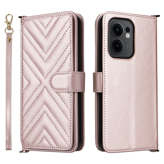 Θήκη με πτερύγιο για Oppo Reno 13F 5G, Crossbody Leather Wallet, ροζ
