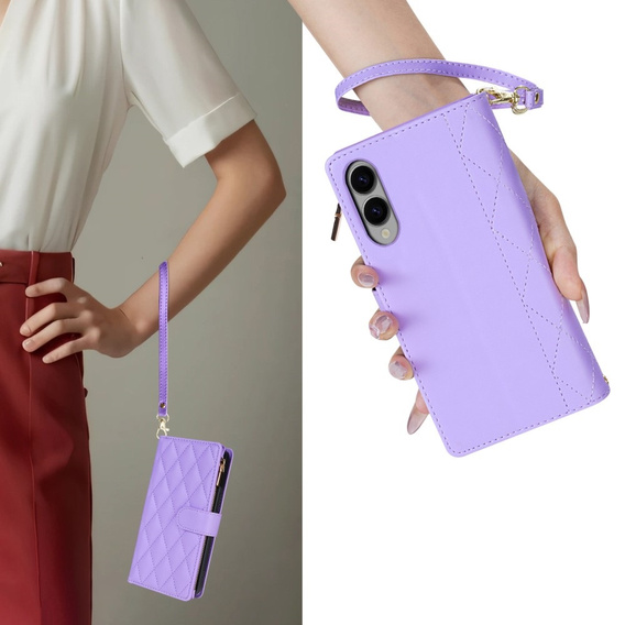 θήκη πτερύγιο για Samsung Galaxy S25 Edge, Rhombus Crossbody Leather, μωβ