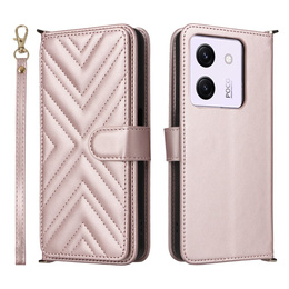 Θήκη με πτερύγιο για Xiaomi Poco M7 Pro 5G, Crossbody Leather Wallet, ροζ